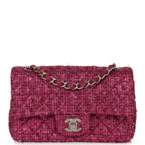 Chanel Mini Rectangular Flap Bag Dark Pink Metallic Tweed Bouclé Brushed Silver Hardware - Thumbnail View 1