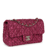 Chanel Mini Rectangular Flap Bag Dark Pink Metallic Tweed Bouclé Brushed Silver Hardware - Thumbnail View 2