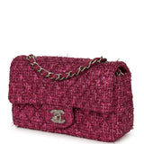Chanel Mini Rectangular Flap Bag Dark Pink Metallic Tweed Bouclé Brushed Silver Hardware - Thumbnail View 5