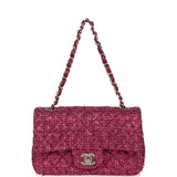 Chanel Mini Rectangular Flap Bag Dark Pink Metallic Tweed Bouclé Brushed Silver Hardware - Thumbnail View 7