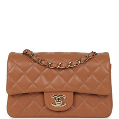Chanel Mini Classic Rectangular Flap Bag Caramel Lambskin Light Gold Hardware
