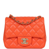 Chanel Mini Classic Square Flap Bag Orange Lambskin Gold Hardware - Thumbnail View 1