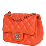 Chanel Mini Classic Square Flap Bag Orange Lambskin Gold Hardware - Thumbnail View 5