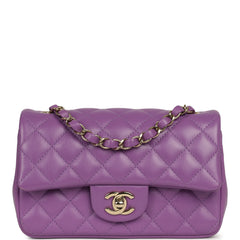 Pre-owned Chanel Mini Rectangular Flap Bag Purple Lambskin Light Gold Hardware