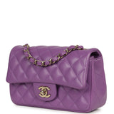 Pre-owned Chanel Mini Rectangular Flap Bag Purple Lambskin Light Gold Hardware - Thumbnail View 5