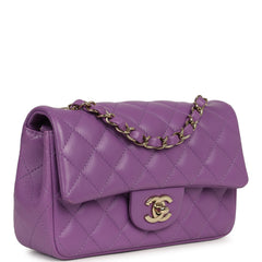 Pre-owned Chanel Mini Rectangular Flap Bag Purple Lambskin Light Gold Hardware