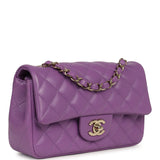 Pre-owned Chanel Mini Rectangular Flap Bag Purple Lambskin Light Gold Hardware - Thumbnail View 2