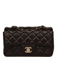 Pre-owned Chanel Mini Classic Rectangular Flap Bag Black Lambskin Light Gold Hardware