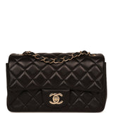 Pre-owned Chanel Mini Classic Rectangular Flap Bag Black Lambskin Light Gold Hardware - Thumbnail View 1