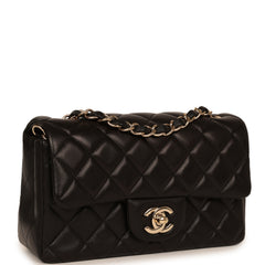 Pre-owned Chanel Mini Classic Rectangular Flap Bag Black Lambskin Light Gold Hardware