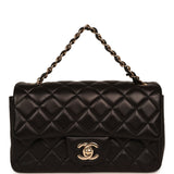 Pre-owned Chanel Mini Classic Rectangular Flap Bag Black Lambskin Light Gold Hardware - Thumbnail View 7