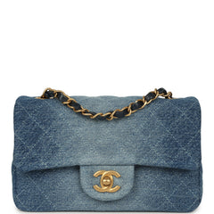 Chanel Mini Rectangular Flap Bag Blue Ombre Denim Brushed Gold Hardware