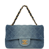 Chanel Mini Rectangular Flap Bag Blue Ombre Denim Brushed Gold Hardware - Thumbnail View 7