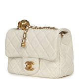Chanel Mini Square Pearl Crush Flap Bag White Lambskin Antique Gold Hardware - Thumbnail View 5