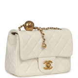 Chanel Mini Square Pearl Crush Flap Bag White Lambskin Antique Gold Hardware - Thumbnail View 2