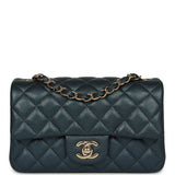 Pre-owned Chanel Mini Classic Rectangular Flap Bag Blue Iridescent Caviar Light Gold Hardware - Thumbnail View 1