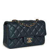 Pre-owned Chanel Mini Classic Rectangular Flap Bag Blue Iridescent Caviar Light Gold Hardware - Thumbnail View 2