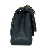 Pre-owned Chanel Mini Classic Rectangular Flap Bag Blue Iridescent Caviar Light Gold Hardware - Thumbnail View 3