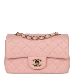 Chanel Mini Classic Rectangular Flap Bag Light Pink Lambskin Light Gold Hardware