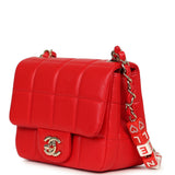 Chanel Monacoco Mini Square Flap Bag Red Lambskin Light Gold Hardware - Thumbnail View 5