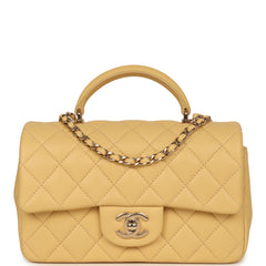 Chanel Mini Rectangular Flap with Top Handle Yellow Lambskin Light Gold Hardware