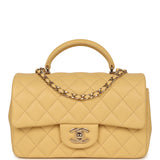 Chanel Mini Rectangular Flap with Top Handle Yellow Lambskin Light Gold Hardware - Thumbnail View 1