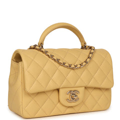 Chanel Mini Rectangular Flap with Top Handle Yellow Lambskin Light Gold Hardware