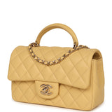 Chanel Mini Rectangular Flap with Top Handle Yellow Lambskin Light Gold Hardware - Thumbnail View 5
