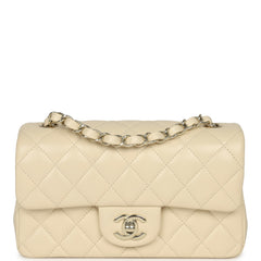 Chanel Mini Classic Rectangular Flap Bag Ivory Lambskin Light Gold Hardware