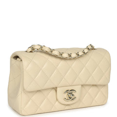Chanel Mini Classic Rectangular Flap Bag Ivory Lambskin Light Gold Hardware