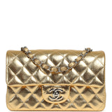 Chanel Mini Classic Rectangular Flap Bag Gold Metallic Crumpled Calfskin Silver Hardware - Thumbnail View 1