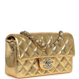 Chanel Mini Classic Rectangular Flap Bag Gold Metallic Crumpled Calfskin Silver Hardware - Thumbnail View 2
