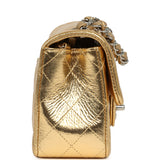 Chanel Mini Classic Rectangular Flap Bag Gold Metallic Crumpled Calfskin Silver Hardware - Thumbnail View 3