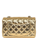 Chanel Mini Classic Rectangular Flap Bag Gold Metallic Crumpled Calfskin Silver Hardware - Thumbnail View 4