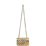 Chanel Mini Classic Rectangular Flap Bag Gold Metallic Crumpled Calfskin Silver Hardware - Thumbnail View 7