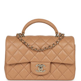 Chanel Mini Classic Rectangular Top Handle Flap Bag Beige Lambskin Light Gold Hardware - Thumbnail View 1