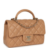 Chanel Mini Classic Rectangular Top Handle Flap Bag Beige Lambskin Light Gold Hardware - Thumbnail View 2
