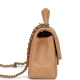 Chanel Mini Classic Rectangular Top Handle Flap Bag Beige Lambskin Light Gold Hardware - Thumbnail View 3