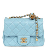 Chanel Mini Square Pearl Crush Flap Light Blue Lambskin Antique Gold Hardware - Thumbnail View 1