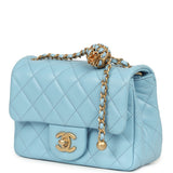 Chanel Mini Square Pearl Crush Flap Light Blue Lambskin Antique Gold Hardware - Thumbnail View 5