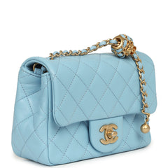 Chanel Mini Square Pearl Crush Flap Light Blue Lambskin Antique Gold Hardware