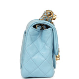 Chanel Mini Square Pearl Crush Flap Light Blue Lambskin Antique Gold Hardware - Thumbnail View 3