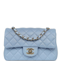 Chanel Mini Rectangular Flap Bag Light Blue Lambskin Light Gold Hardware