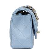 Chanel Mini Rectangular Flap Bag Light Blue Lambskin Light Gold Hardware - Thumbnail View 3