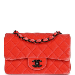 Pre-owned Chanel Mini Classic Rectangular Flap Bag Coral Velvet Black Hardware