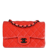 Pre-owned Chanel Mini Classic Rectangular Flap Bag Coral Velvet Black Hardware - Thumbnail View 1