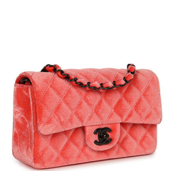 Pre-owned Chanel Mini Classic Rectangular Flap Bag Coral Velvet Black Hardware