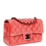 Pre-owned Chanel Mini Classic Rectangular Flap Bag Coral Velvet Black Hardware - Thumbnail View 2