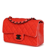 Pre-owned Chanel Mini Classic Rectangular Flap Bag Coral Velvet Black Hardware - Thumbnail View 5
