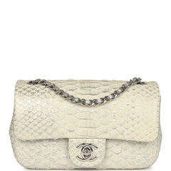 Pre-owned Chanel Extra Mini Classic Flap Bag White, Silver Lamé Python Silver Hardware